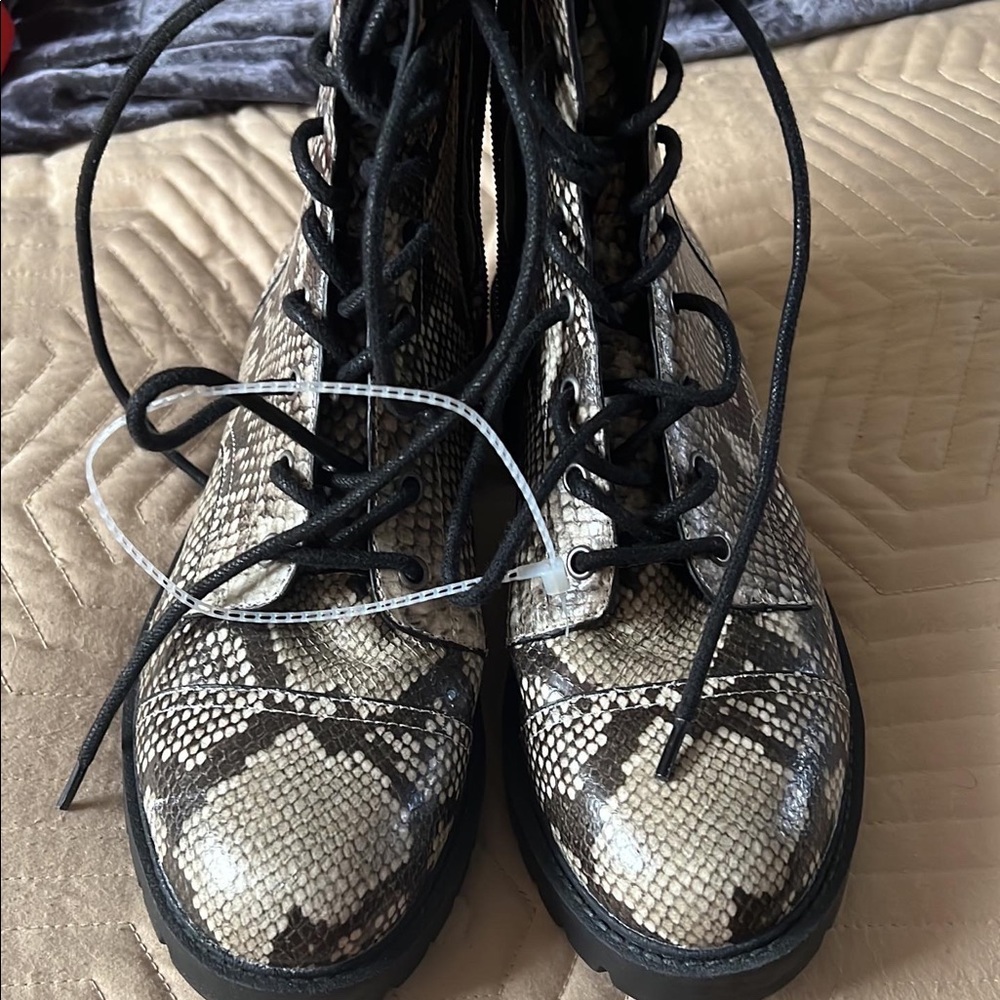 Leather Snakeprint Combat boots